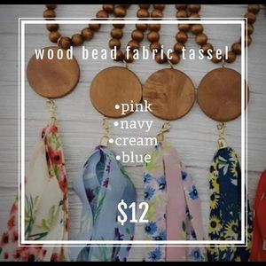 Wooden Bead Fabric Tassel Necklace